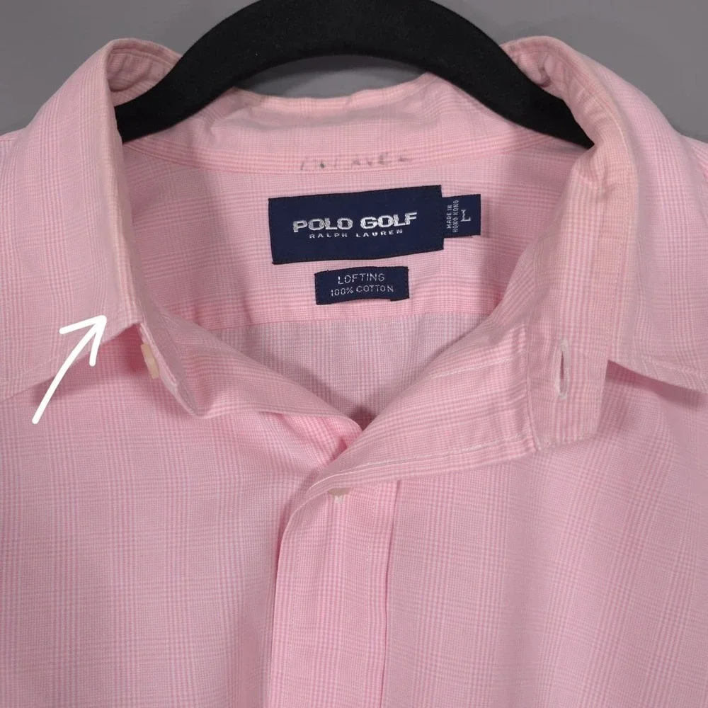 POLO GOLF‎ RALPH LAUREN Men's LARGE Plaid Shirt LOFTING Pink Vintage HONG KONG